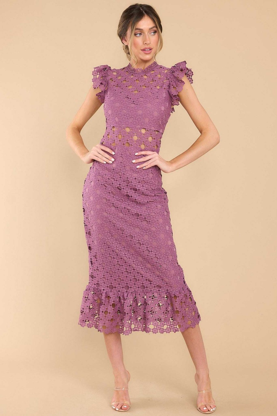 Clothing Red Dress Midi Dresses | Love'S High Hopes Plum Crochet Midi Dress Light Plum