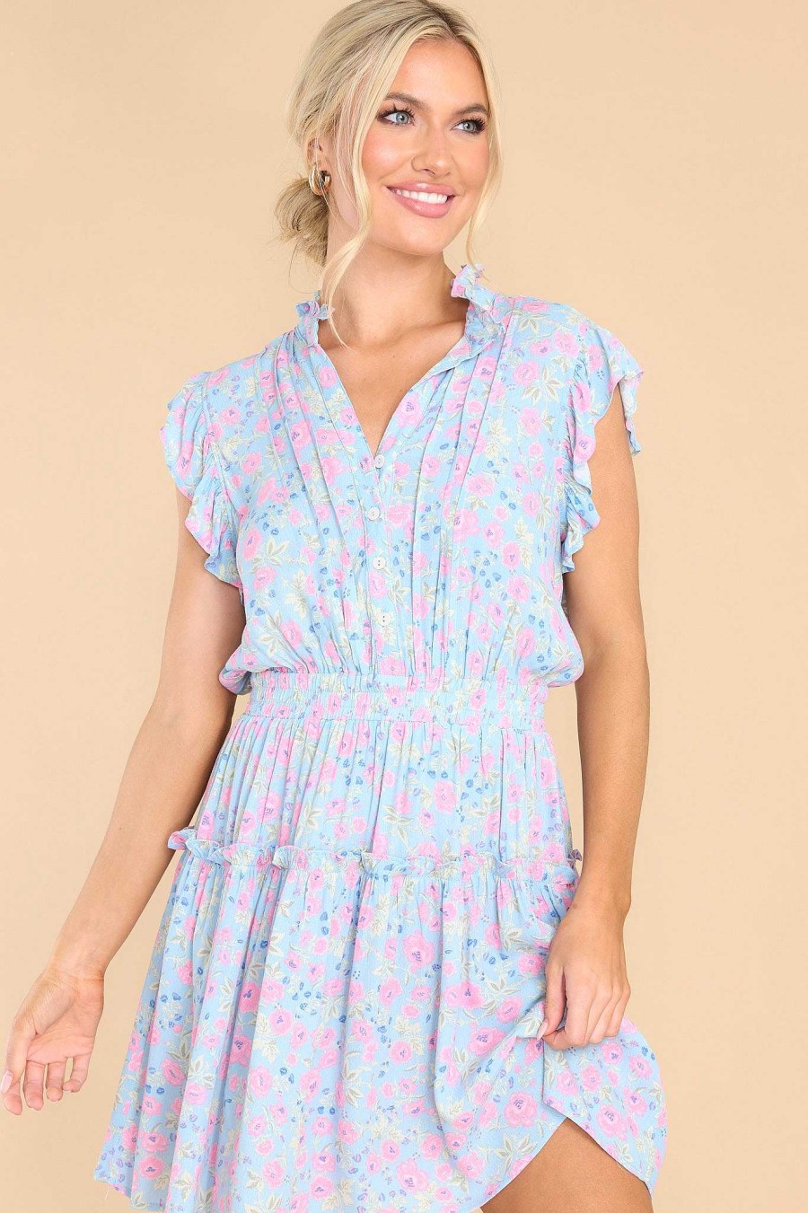 Clothing Red Dress Mini Dresses | Surely Stunning Blue Floral Print Dress Multi