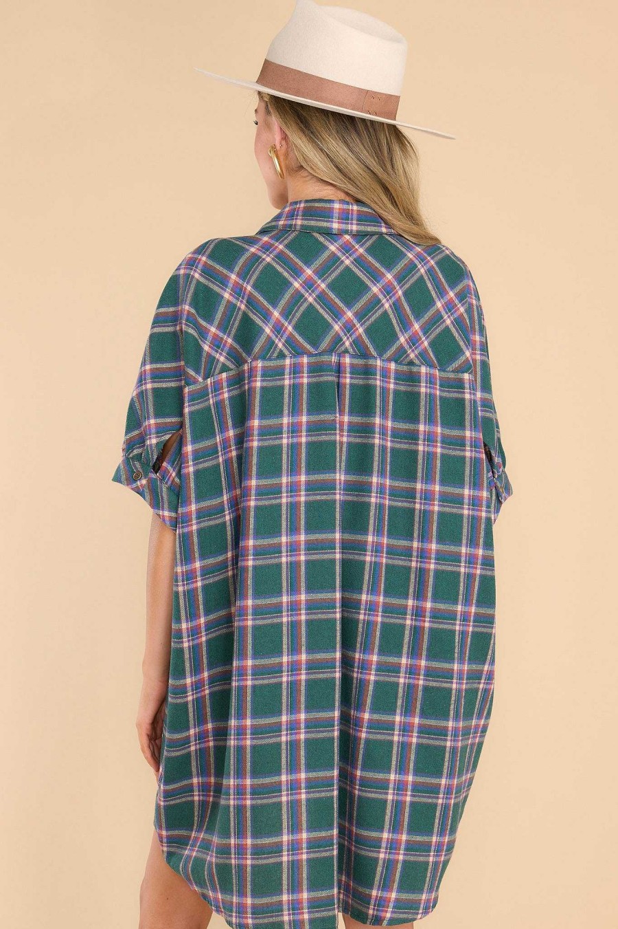Clothing Red Dress Mini Dresses | Like The First Time Plaid Tunic Top Green