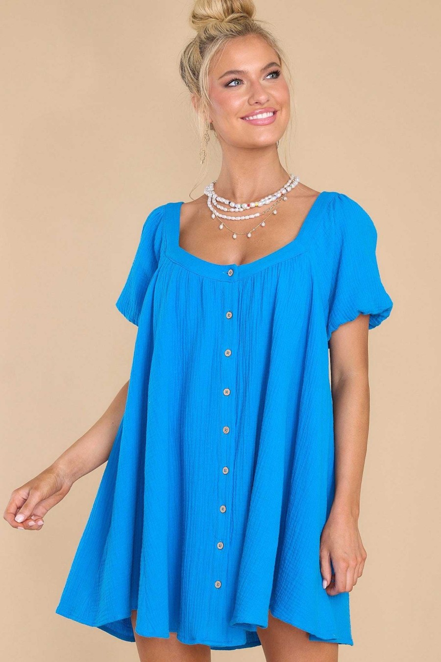 Clothing Red Dress Mini Dresses | Talk About Charm Gauze Dress Blue