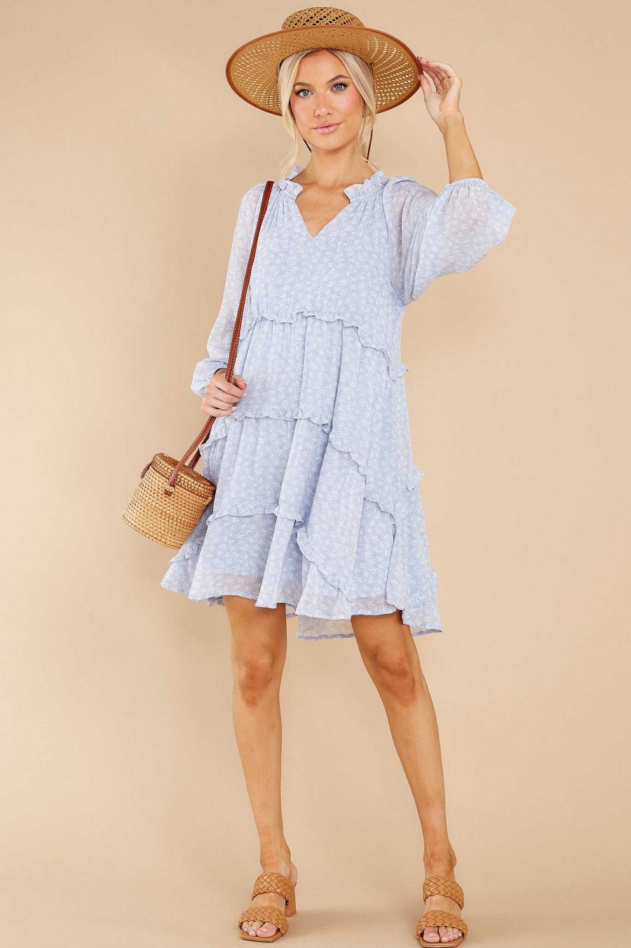 Clothing Red Dress Mini Dresses | Heavenly Hues Print Dress Light Blue