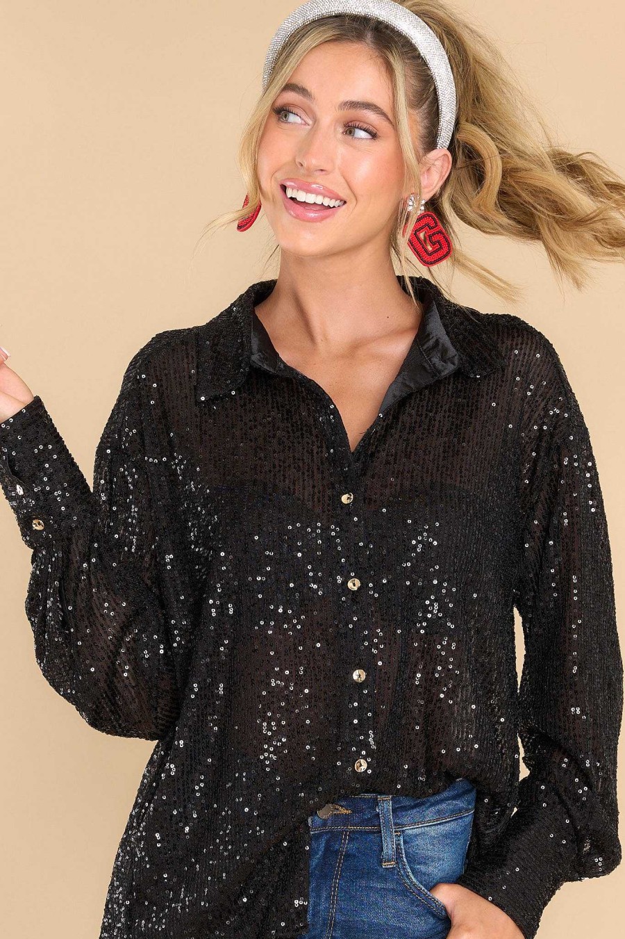 Clothing Red Dress Blouses & Shirts | Ready To Shimmer Top Black