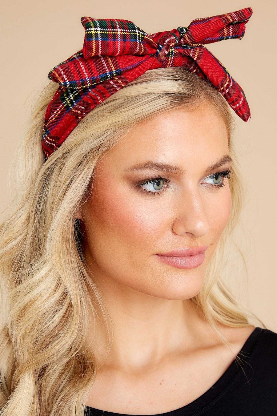 Accessories Red Dress Hair Accessories | Joyful Nights Plaid Headband Red
