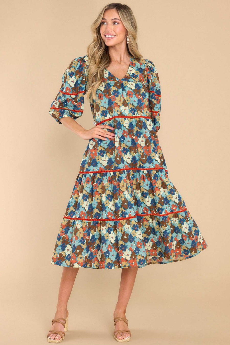 Clothing Olivia James The Label Midi Dresses | Georgia Fleur Multi Midi Dress Light Blue