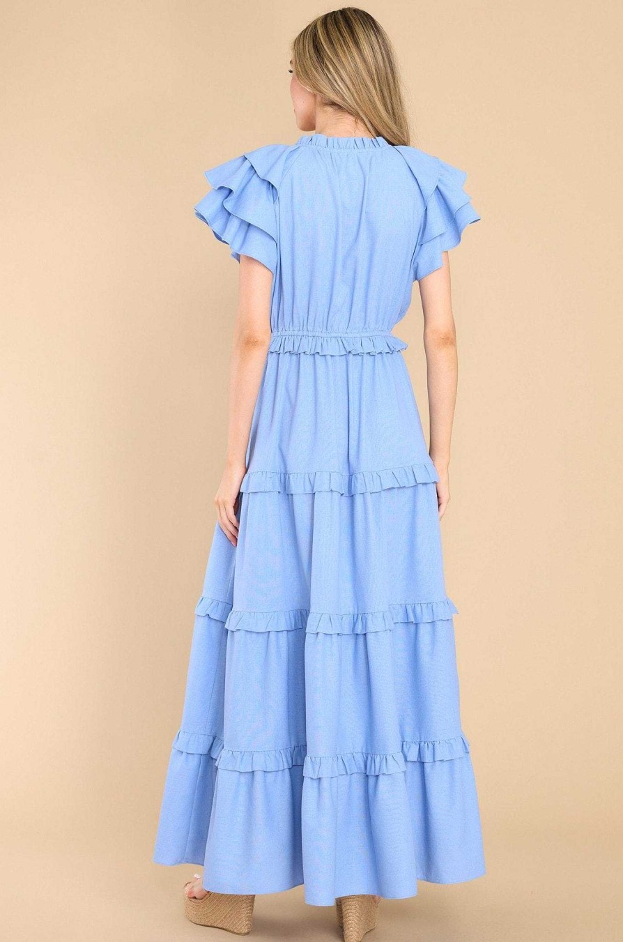 Clothing Aura Maxi Dresses | Ruffle Some Feathers Blissful Maxi Dress Blue
