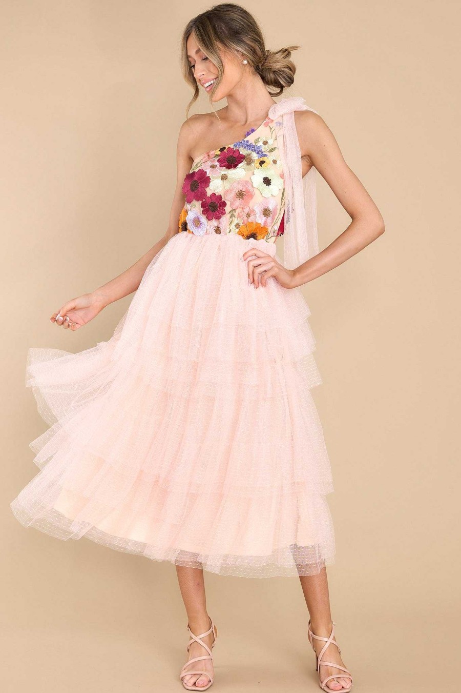 Clothing Red Dress Midi Dresses | Midnight Garden Floral Dress Light Pink