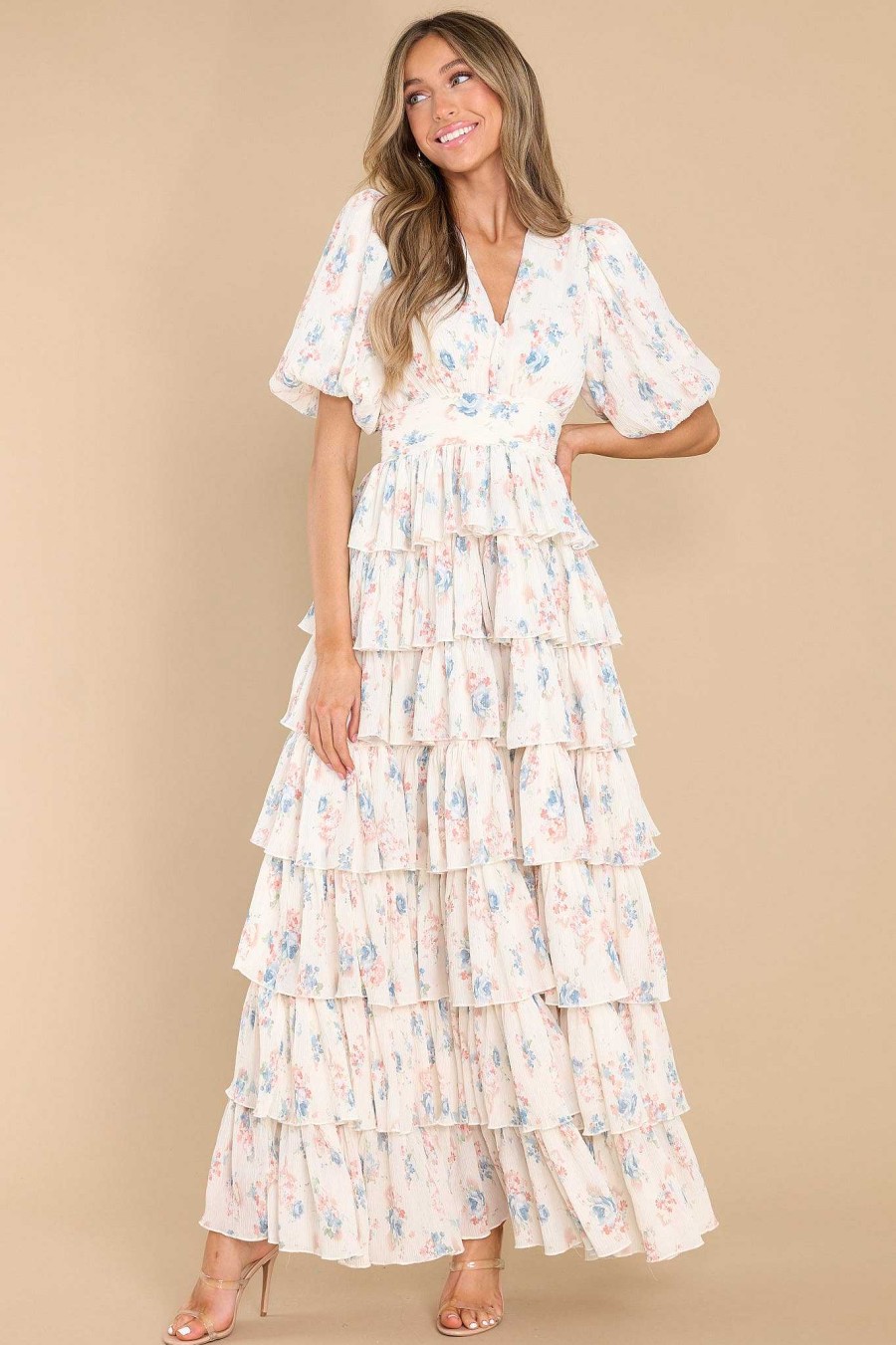 Clothing Red Dress Floral Dresses | Yearning For Love Floral Print Maxi Dress Ivory