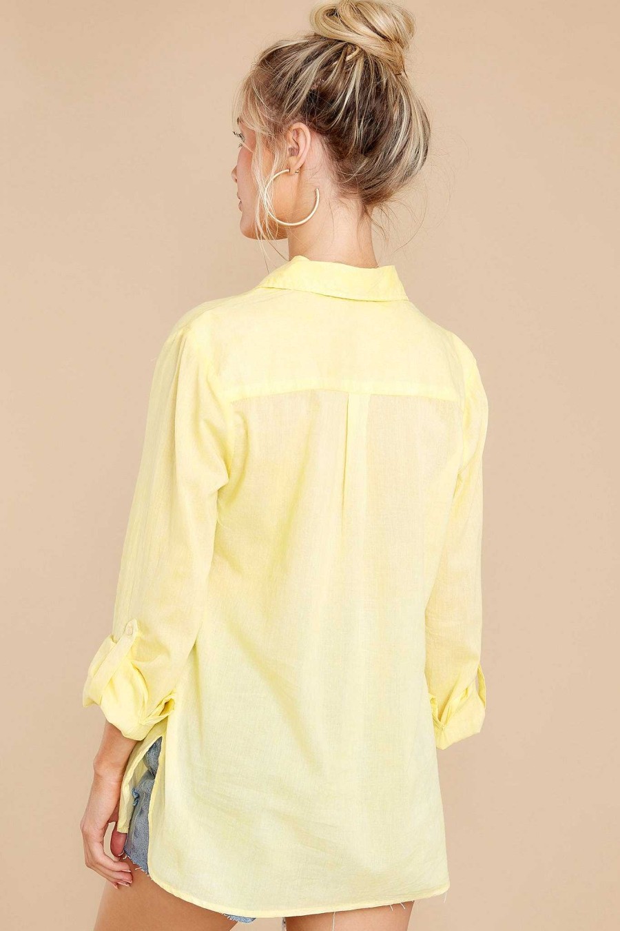 Clothing Red Dress Blouses & Shirts | All My Sunshine Tie Dye Button Up Top Yellow
