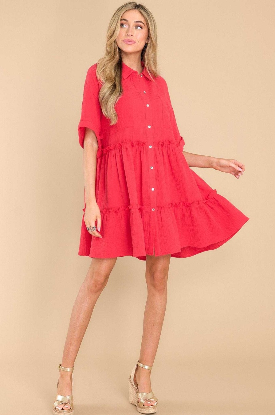 Clothing Aura Mini Dresses | My Best Self Cherry Dress Red