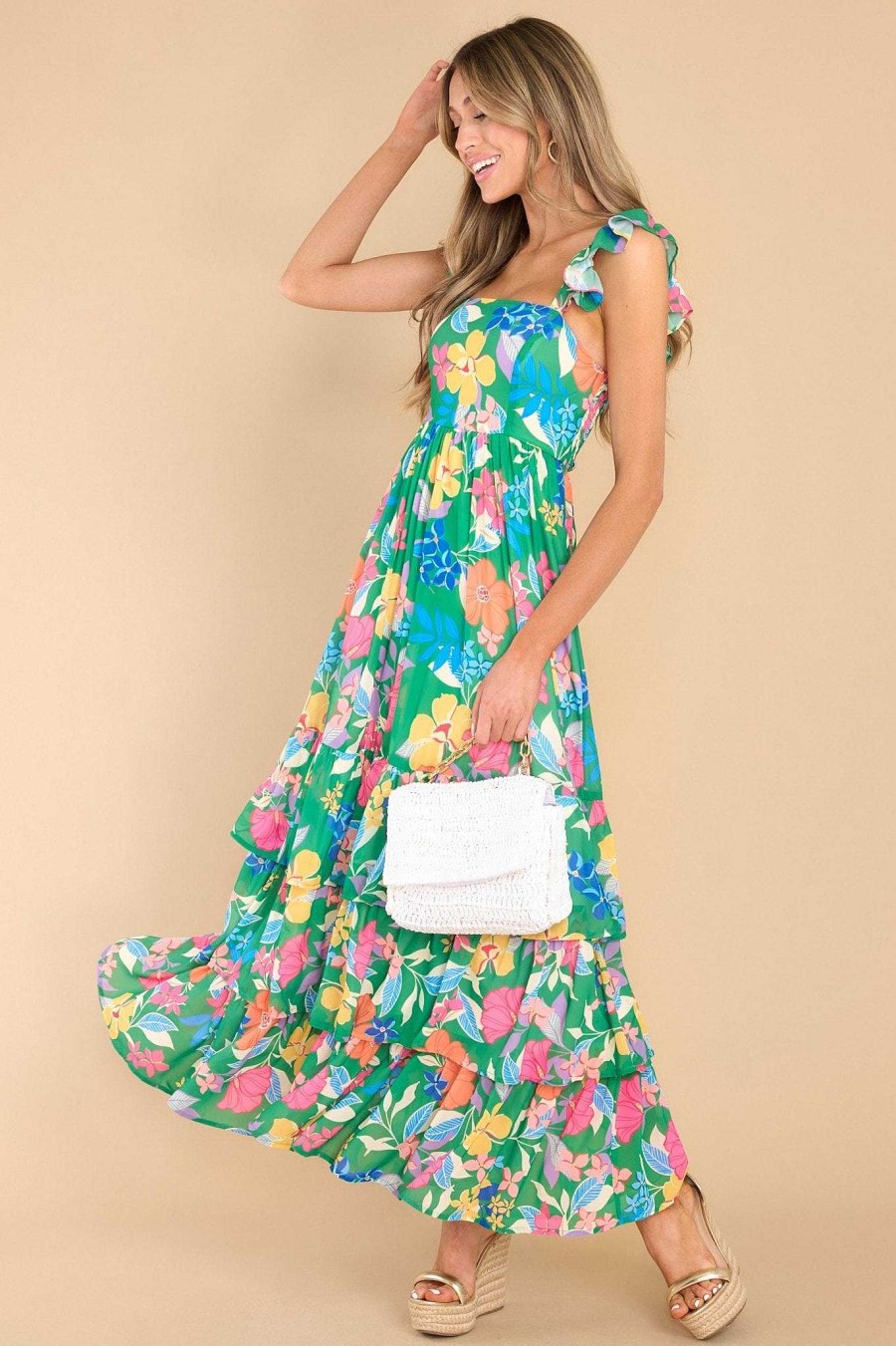 Clothing Red Dress Midi Dresses | Gentle Soul Floral Print Maxi Dress Green