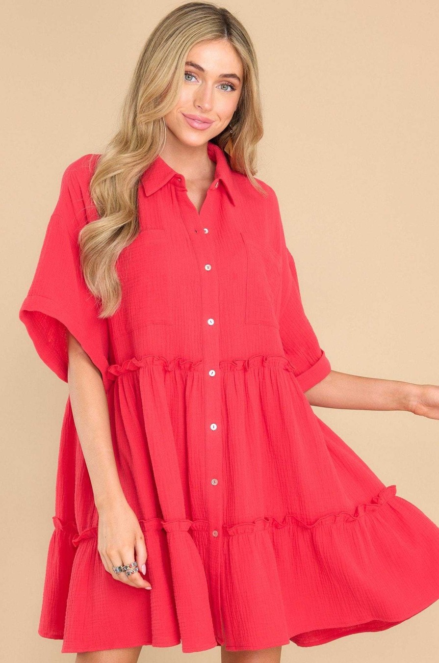 Clothing Aura Mini Dresses | My Best Self Cherry Dress Red