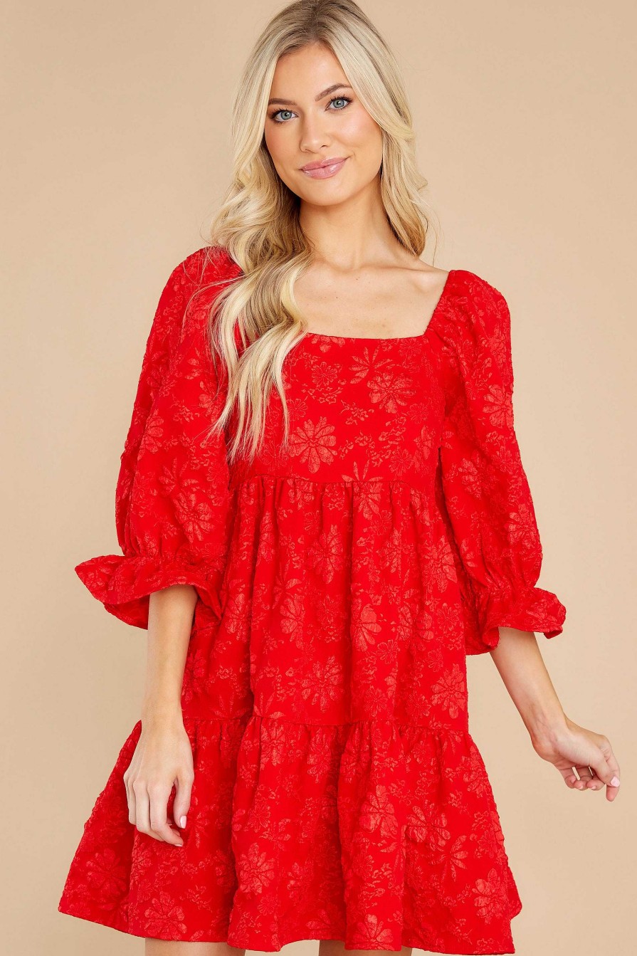 Clothing Red Dress Mini Dresses | Little Daisy Floral Print Dress Red