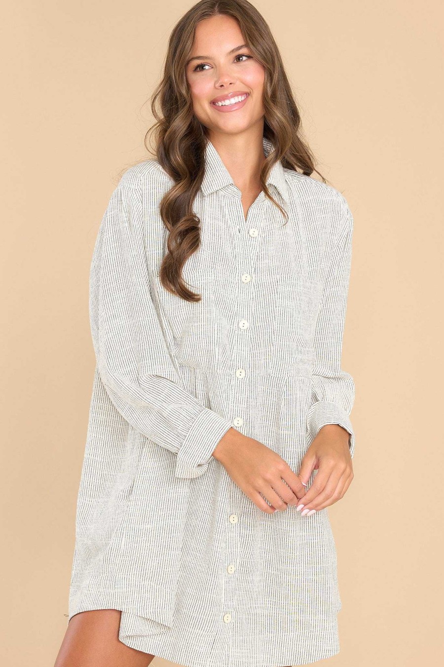 Clothing Red Dress Mini Dresses | Through The Night Cotton Stripe Dress Taupe