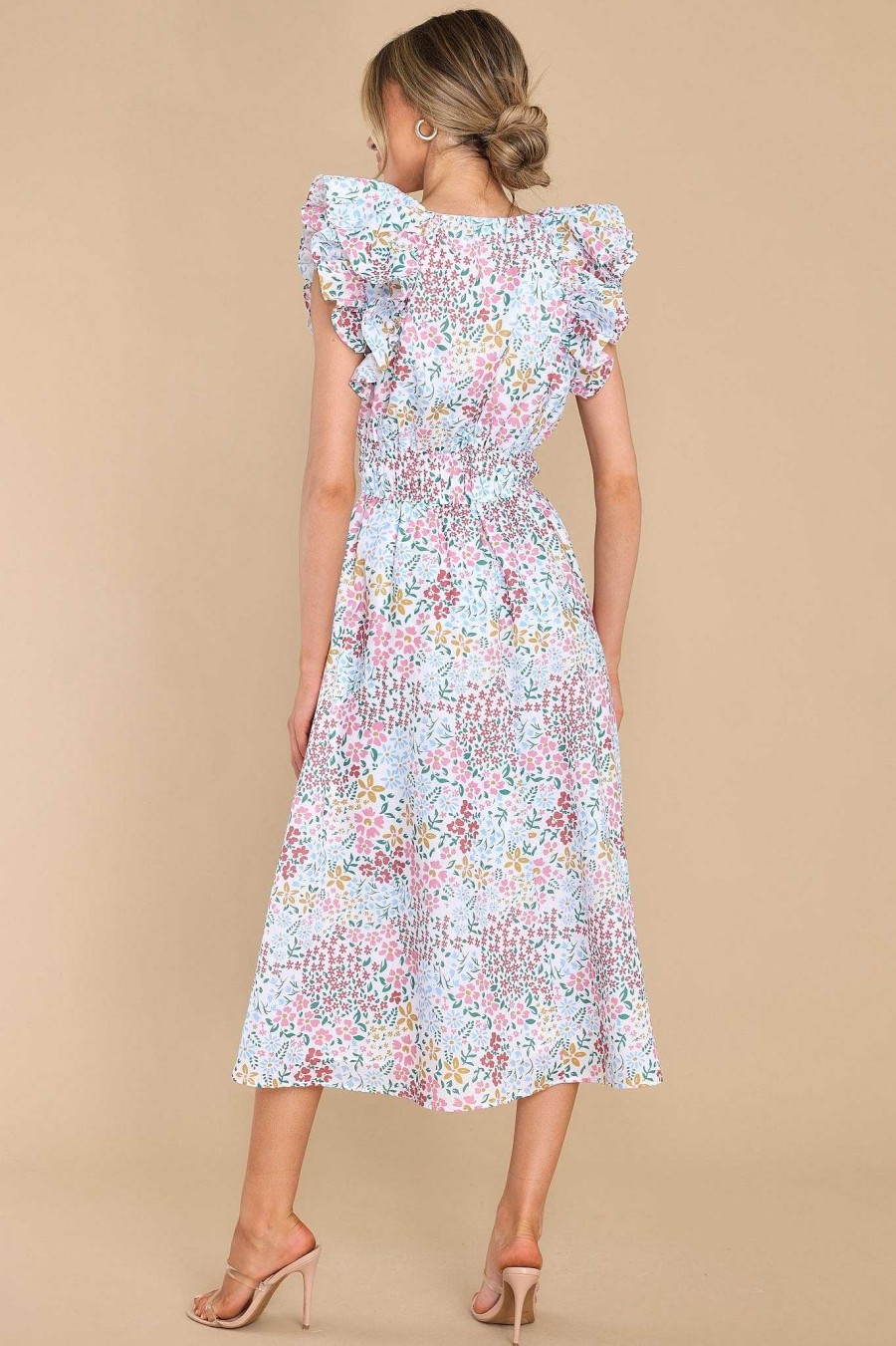 Clothing Red Dress Midi Dresses | Humble Yourself Multi Floral Midi Dress Blue