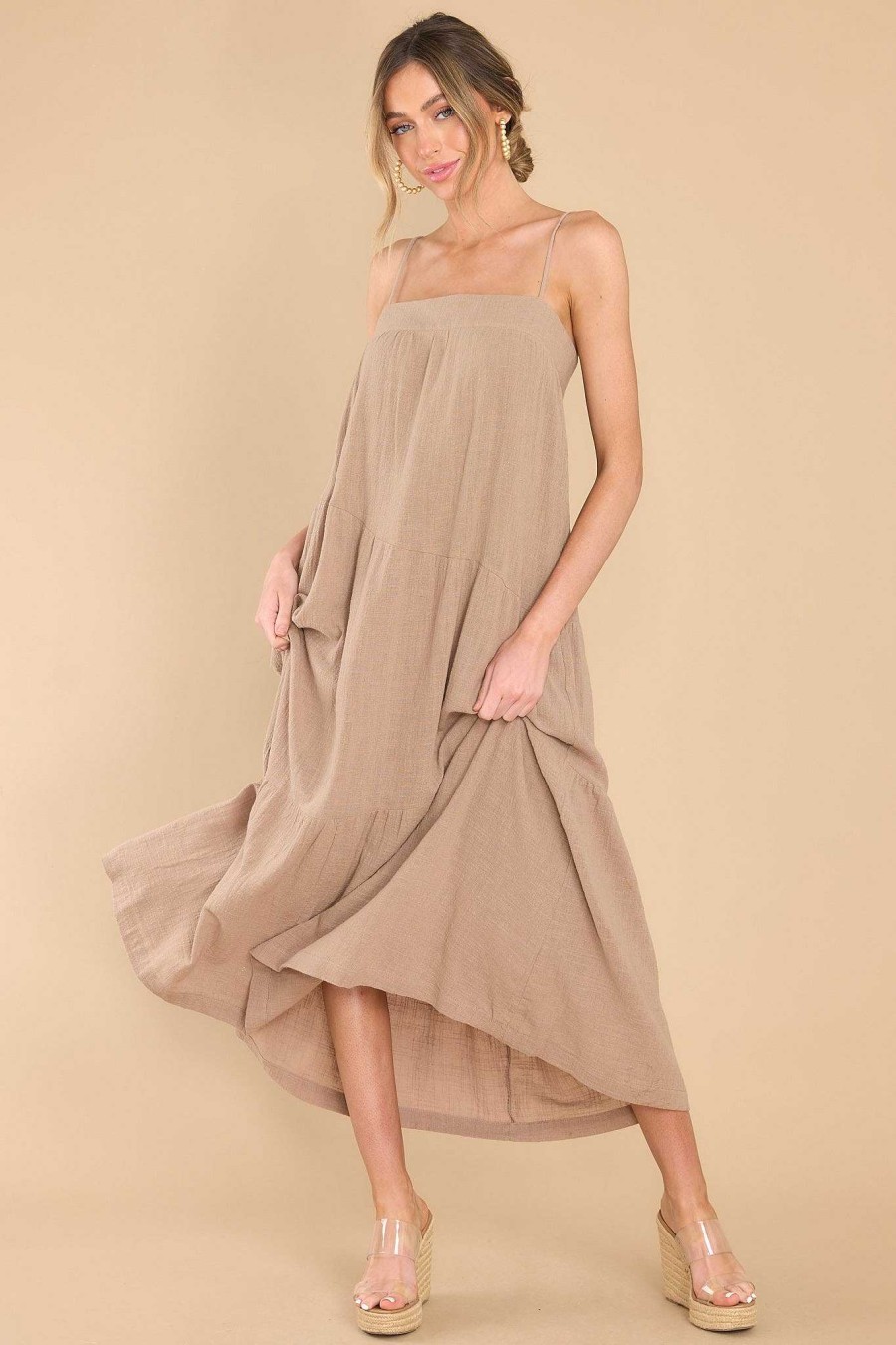 Clothing Red Dress Midi Dresses | Look And Listen Midi Dress Taupe