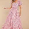 Clothing Aura Maxi Dresses | Showers Of Roses Floral Print Maxi Dress Pink