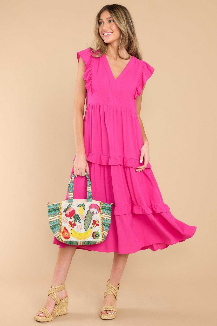 Clothing Red Dress Midi Dresses | First Day Midi Dress Hot Pink