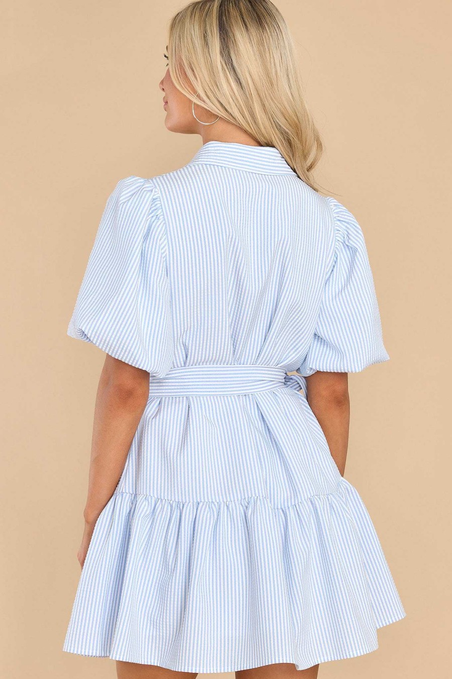 Clothing Aura Mini Dresses | Writing My Destiny Seersucker Dress Blue