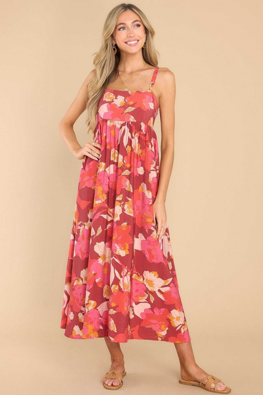 Clothing Red Dress Midi Dresses | Dramatically Cute Floral Print Maxi Dress Red