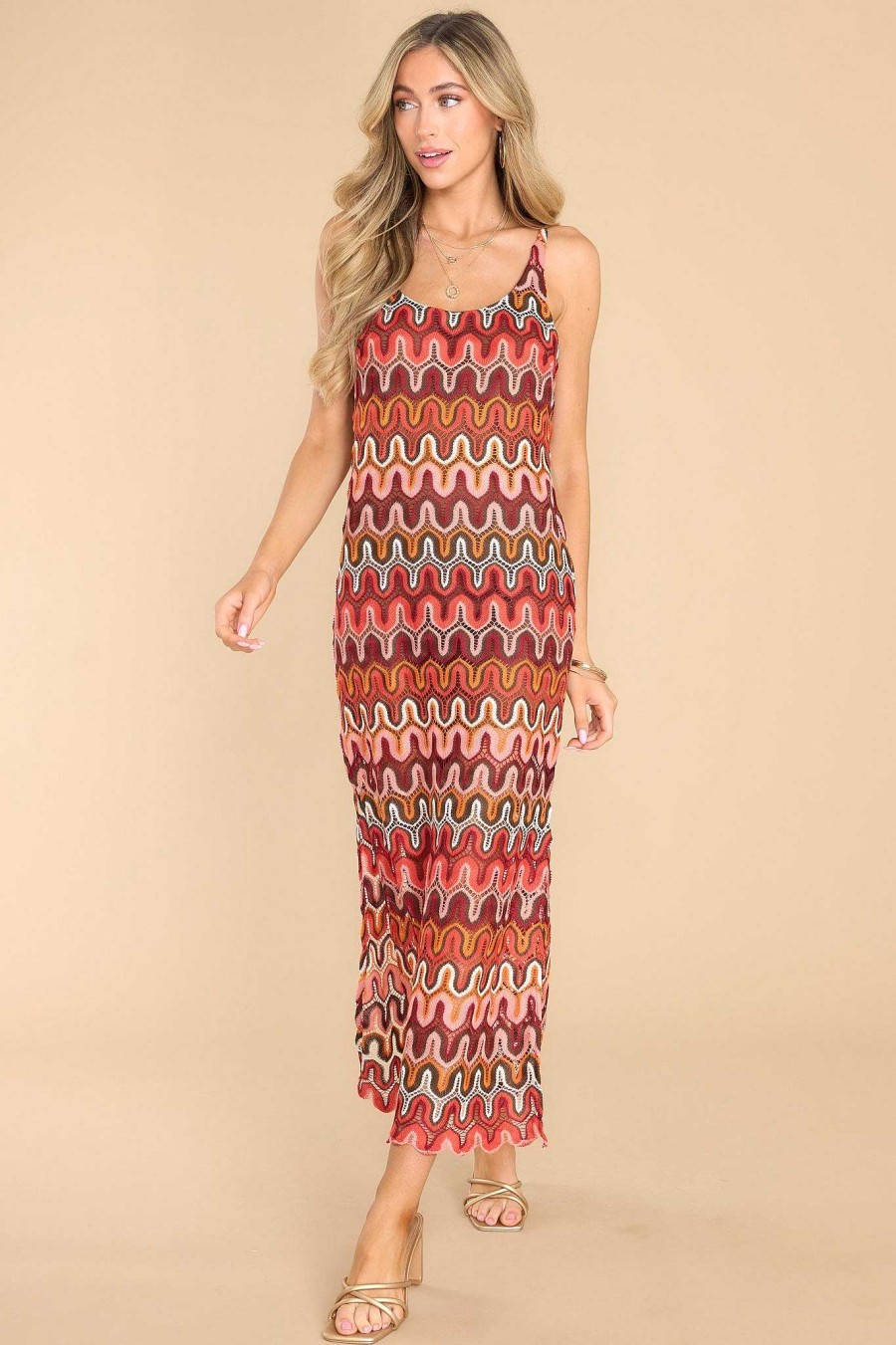 Clothing Red Dress Midi Dresses | Have Patience Multi Print Midi Dress Rust