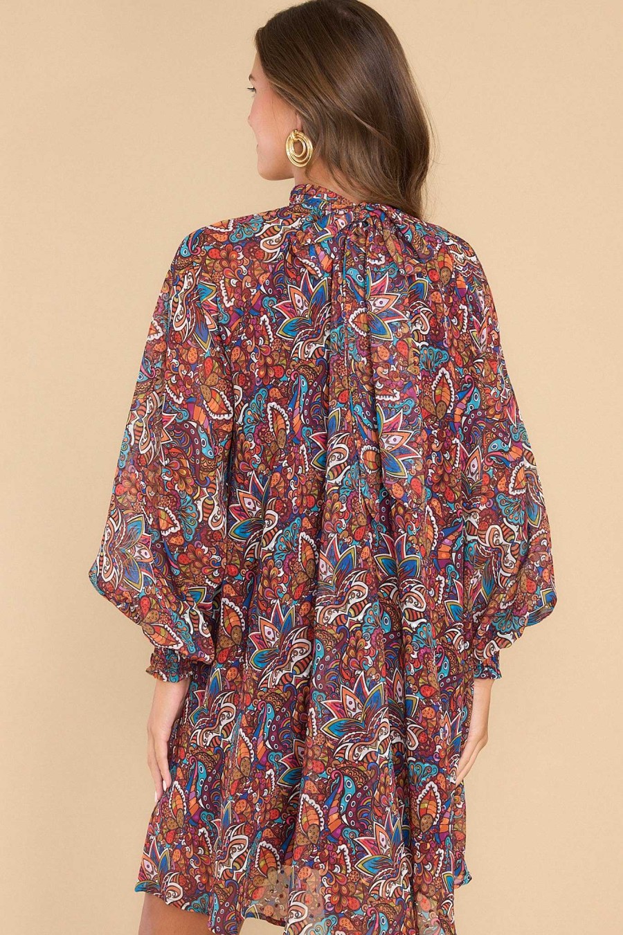 Clothing Aura Mini Dresses | Just Like Family Multi Print Dress Burgundy