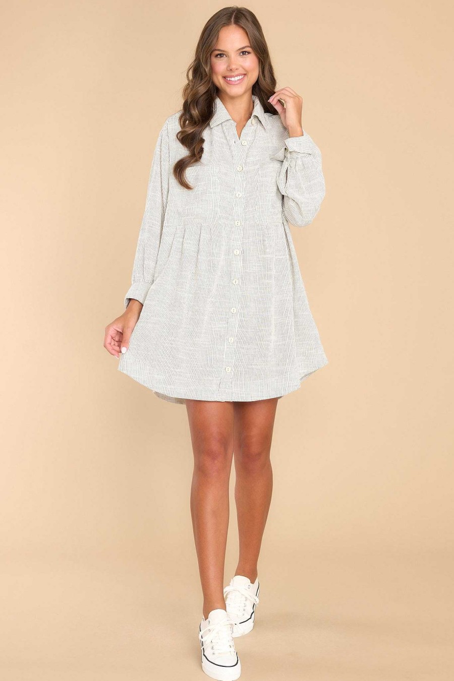 Clothing Red Dress Mini Dresses | Through The Night Cotton Stripe Dress Taupe