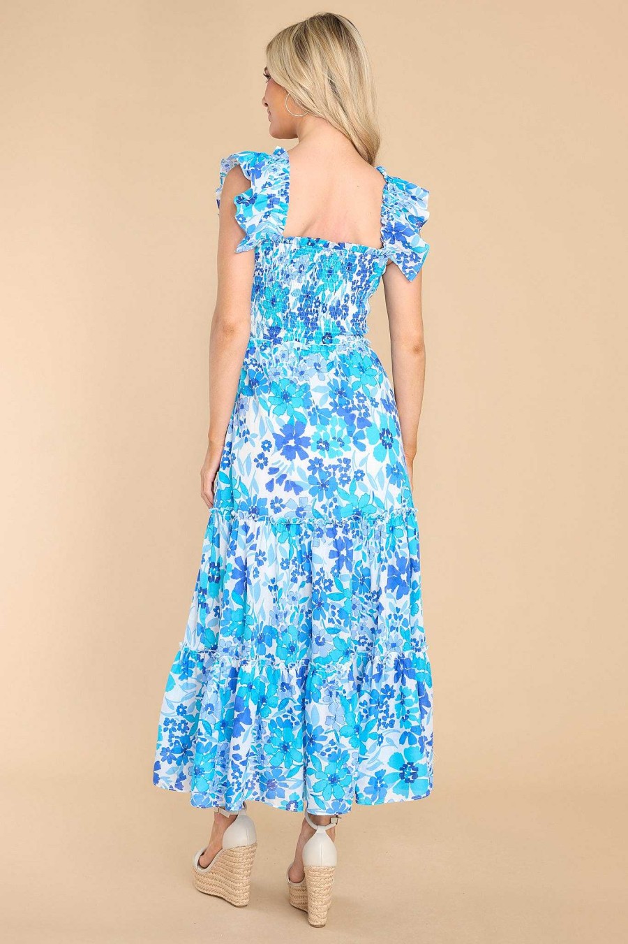 Clothing Red Dress Midi Dresses | Vibrant Romance Floral Midi Dress Blue