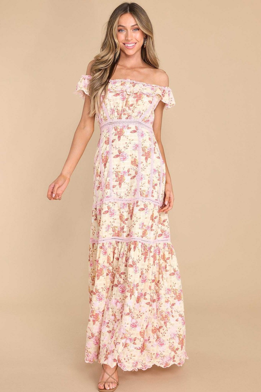 Clothing Barok Paris Maxi Dresses | My Wildest Dreams Floral Print Maxi Dress Coral