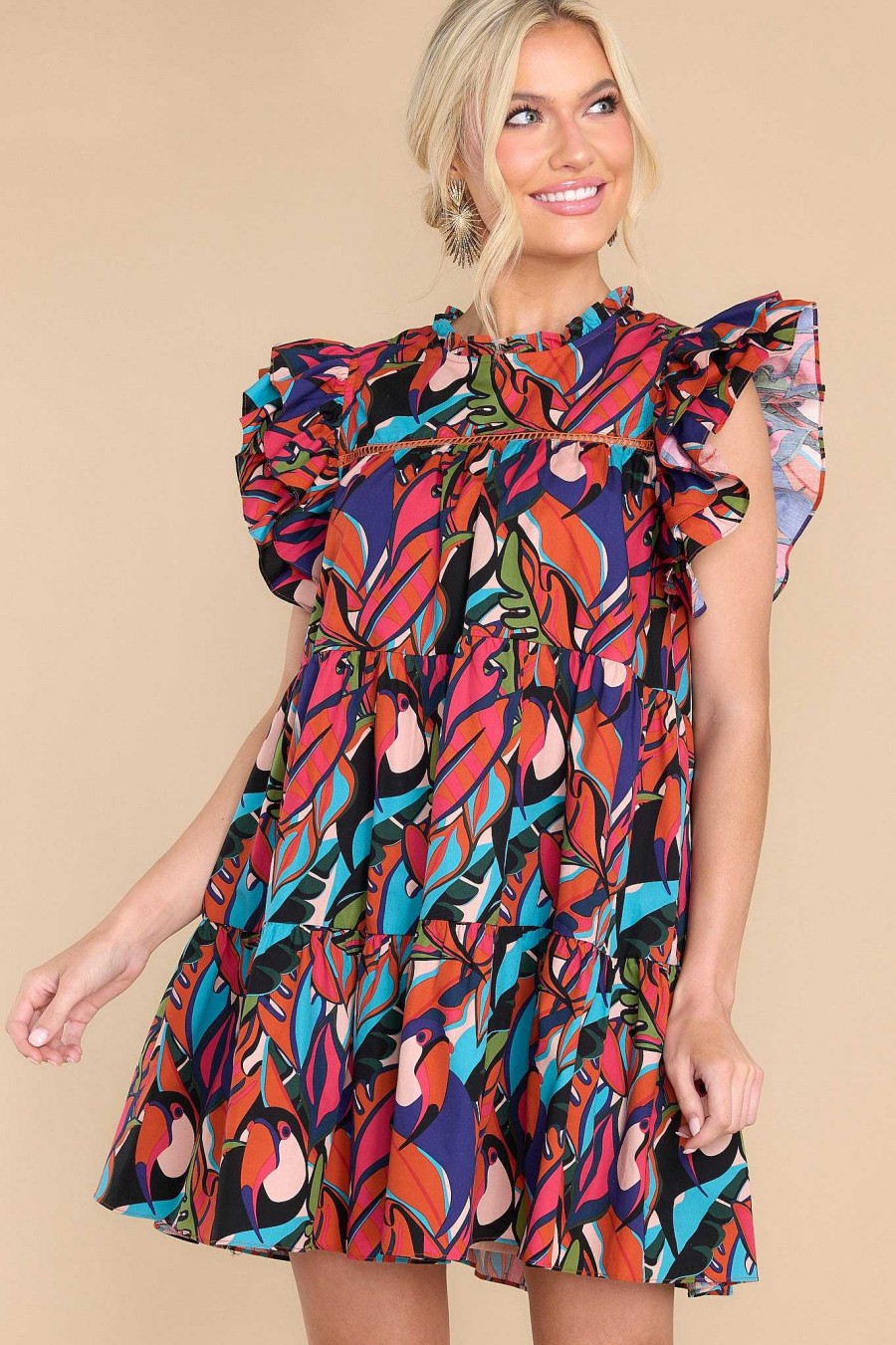Clothing Palms Away Mini Dresses | Yours To Keep Blue Print Dress Multi