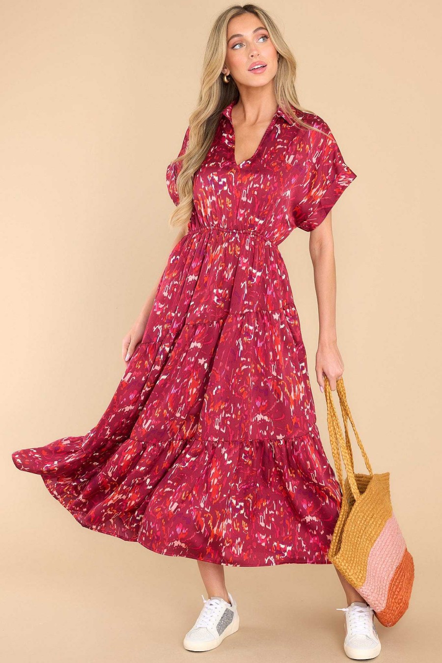 Clothing Red Dress Midi Dresses | On Your Time Midi Dress Wine