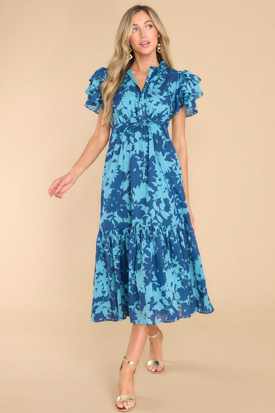 Clothing Olivia James The Label Midi Dresses | Delia In The Night Shadow Midi Dress Blue