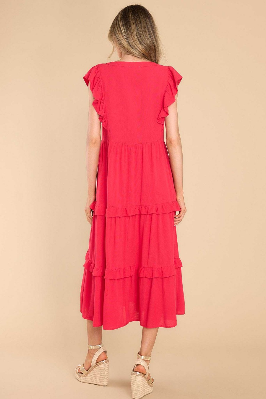 Clothing Red Dress Midi Dresses | First Day Midi Dress Red
