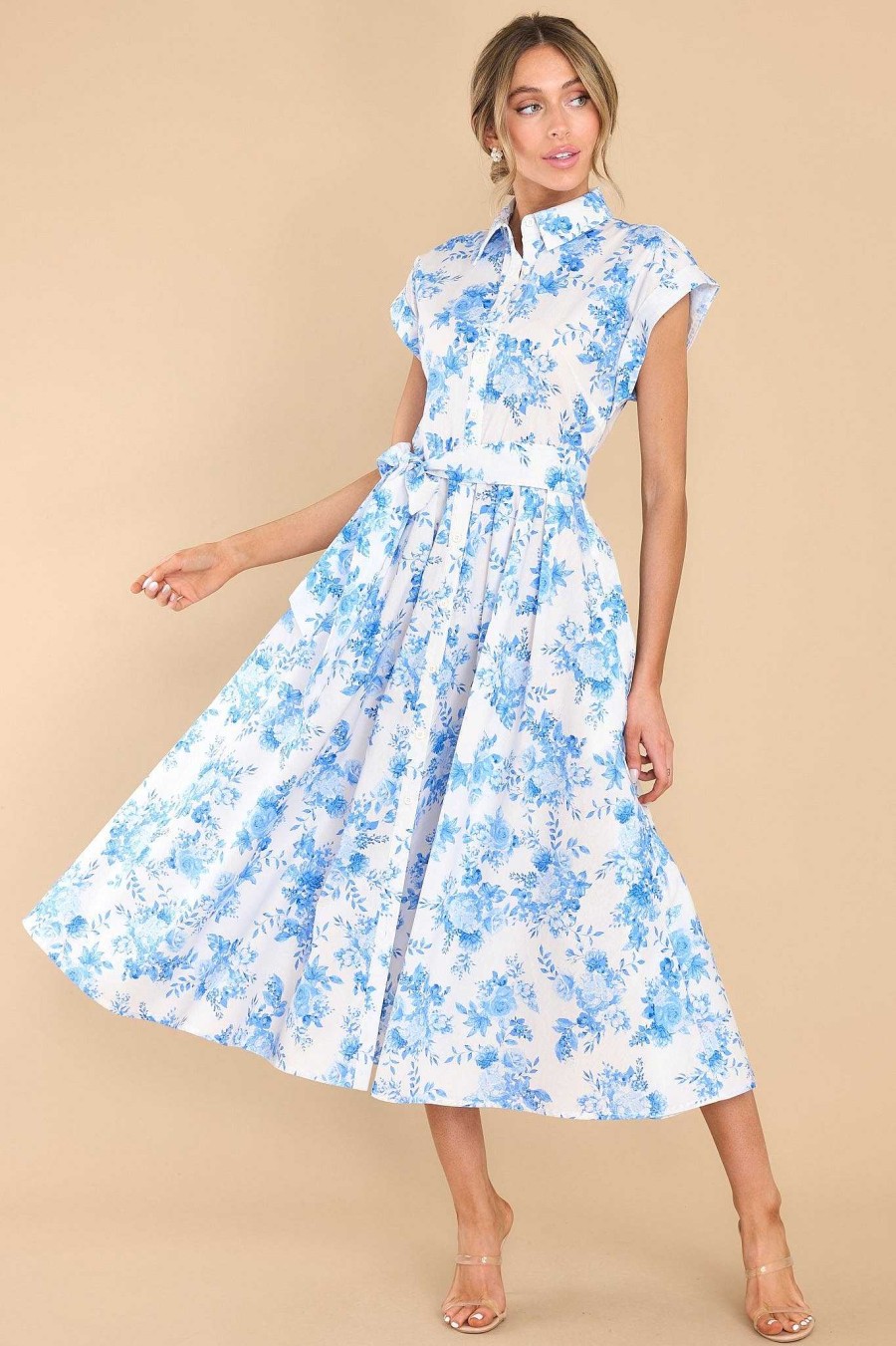 Clothing Red Dress Midi Dresses | Thank You Love Floral Print Midi Dress White