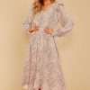 Clothing Red Dress Midi Dresses | On And On Print Midi Dress Pink