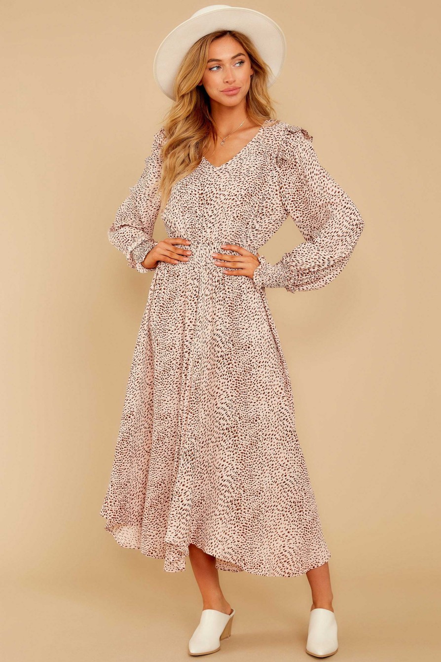 Clothing Red Dress Midi Dresses | On And On Print Midi Dress Pink