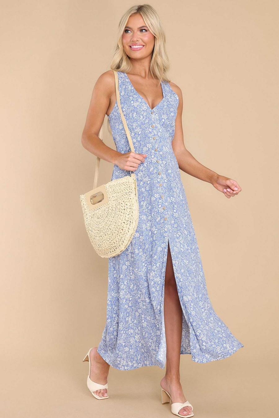 Clothing Red Dress Midi Dresses | Looking At You Floral Dress Dusty Blue