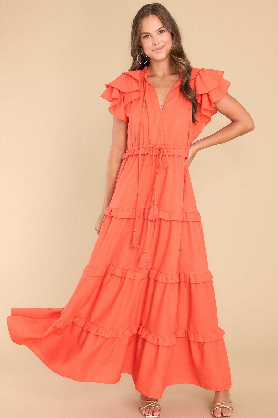 Clothing Aura Maxi Dresses | Ruffle Some Feathers Spice Maxi Dress Orange