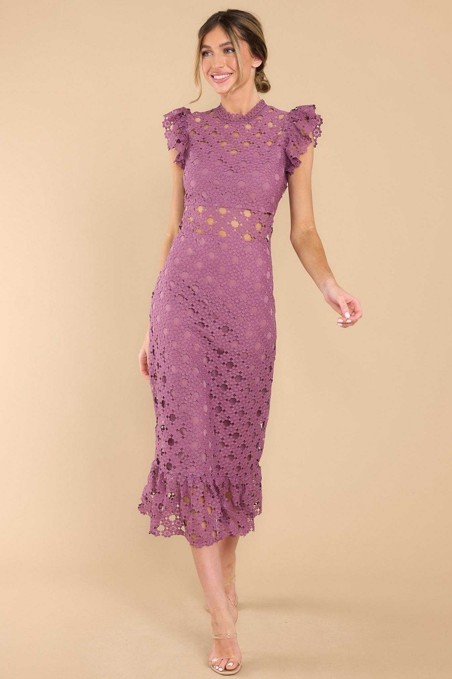 Clothing Red Dress Midi Dresses | Love'S High Hopes Plum Crochet Midi Dress Light Plum