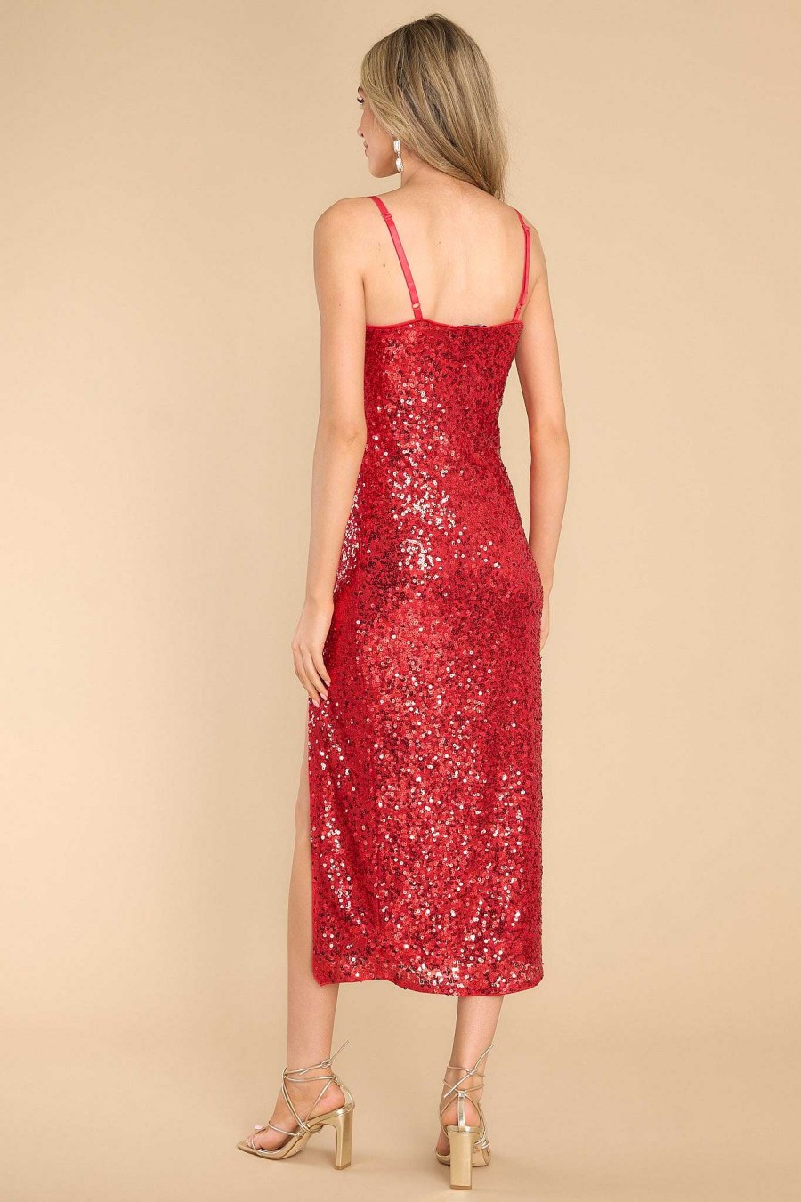 Clothing Red Dress Midi Dresses | Secret Magic Sequin Midi Dress Red