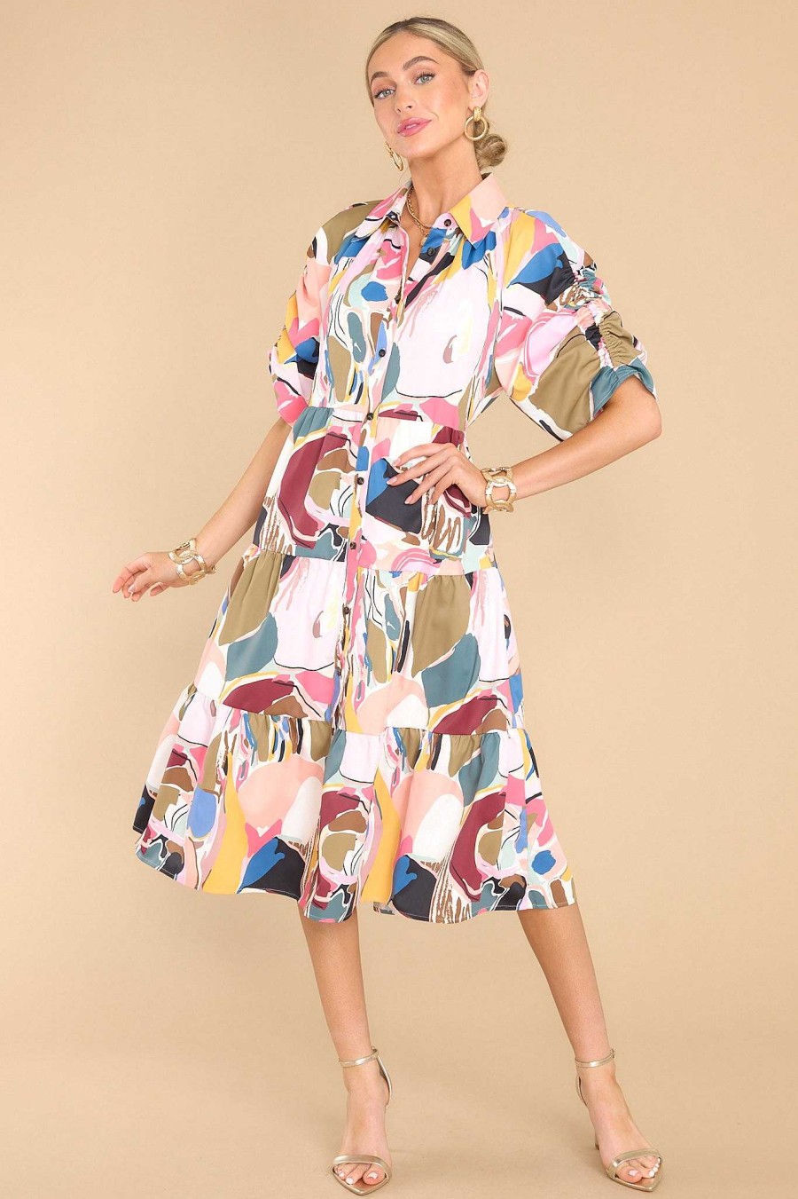 Clothing Crosby by Mollie Burch Midi Dresses | Whit Abstract Expression Dress Print