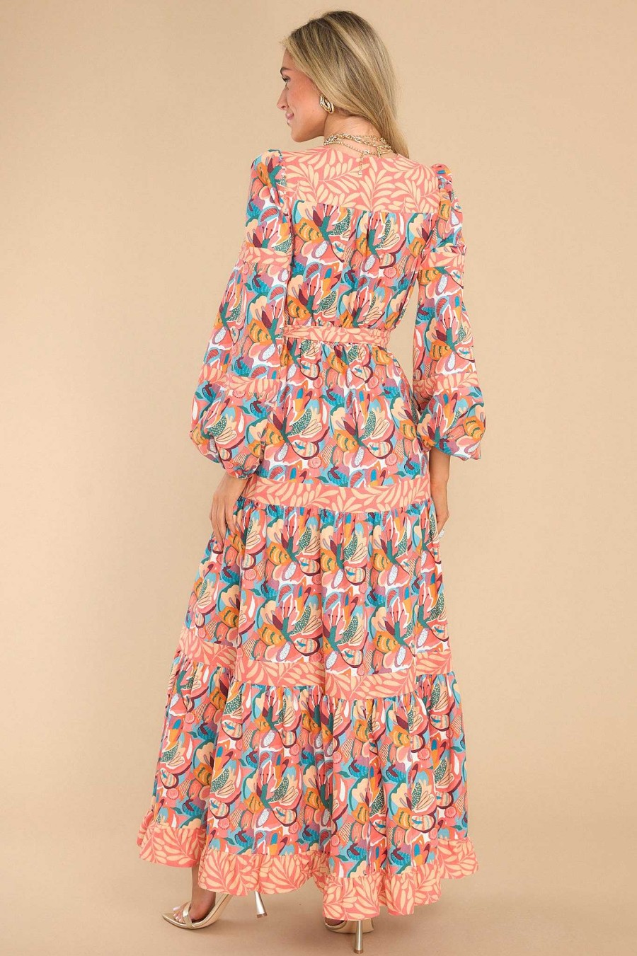 Clothing Aura Maxi Dresses | Just Follow Me Floral Print Maxi Dress Coral