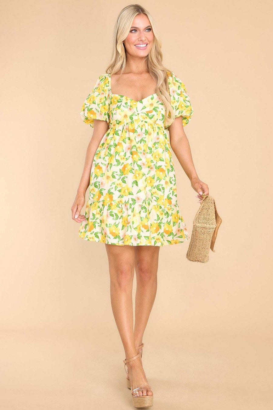 Clothing Red Dress Mini Dresses | In The Evergreens Multi Floral Dress Yellow