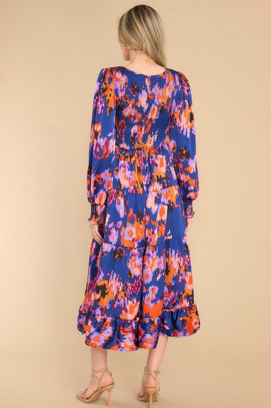 Clothing Red Dress Midi Dresses | So Suddenly Print Midi Dress Navy