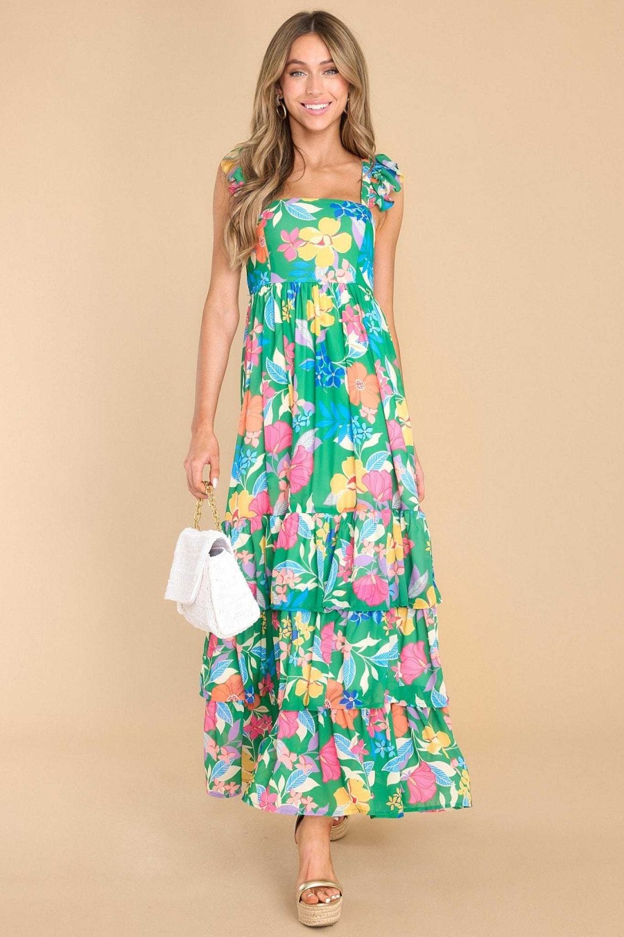 Clothing Red Dress Midi Dresses | Gentle Soul Floral Print Maxi Dress Green