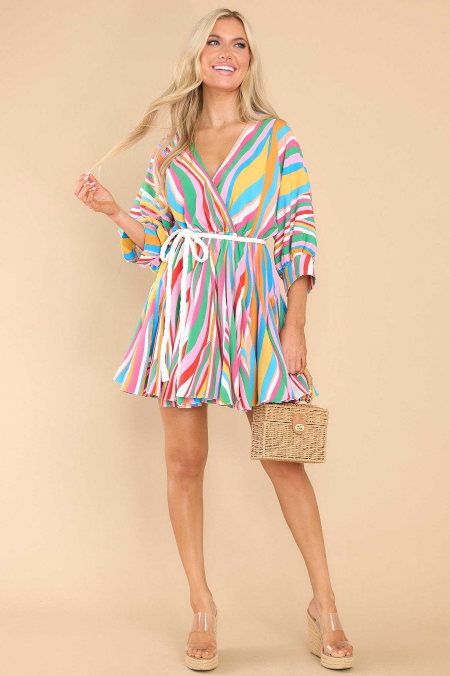 Clothing Red Dress Mini Dresses | Carry Merry Tunes Multi Stripe Dress Pink