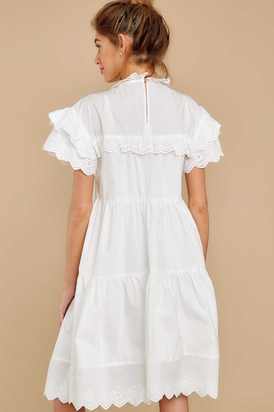 Clothing Red Dress Midi Dresses | A Quick Hello Eyelet Midi Dress White