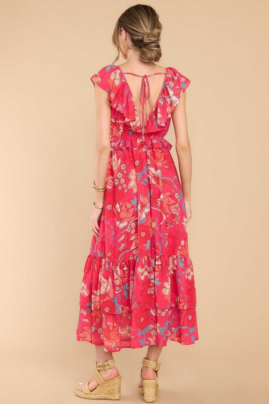 Clothing Red Dress Midi Dresses | Send My Love Multi Midi Dress Fuchsia