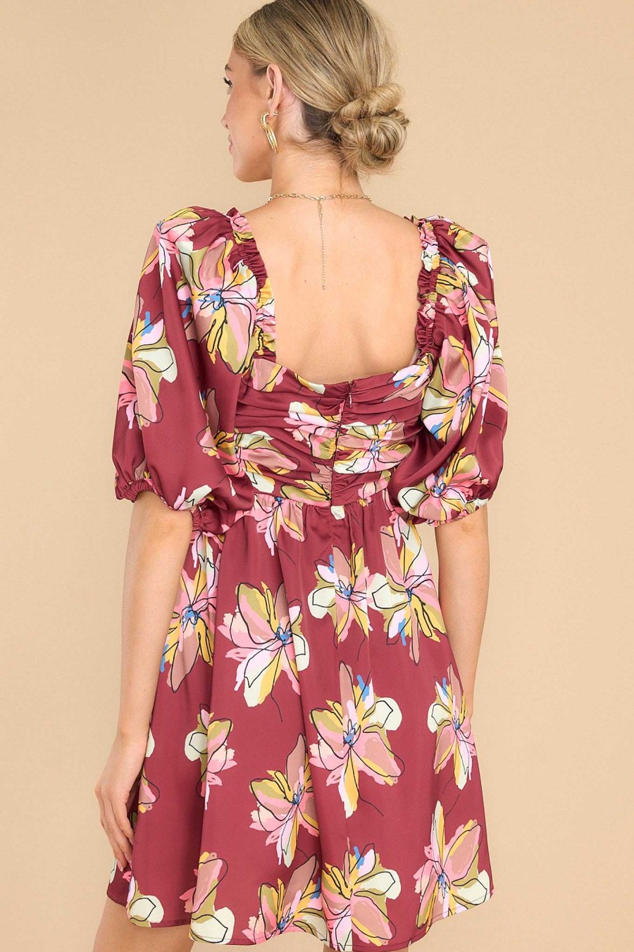 Clothing Crosby by Mollie Burch Mini Dresses | Hunter Gallery Floral Print Dress Wine