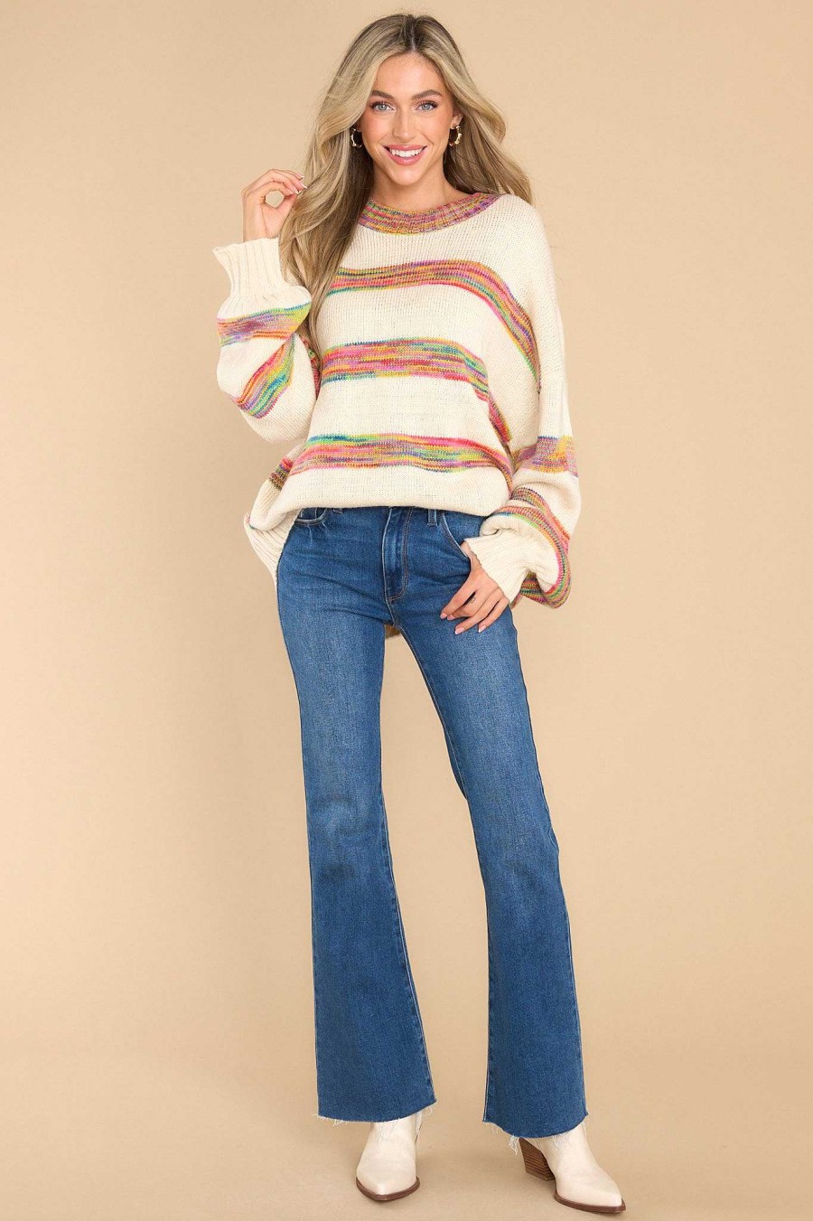 Clothing Red Dress Casual Tops | Holding On Tight Multi Stripe Sweater Ivory
