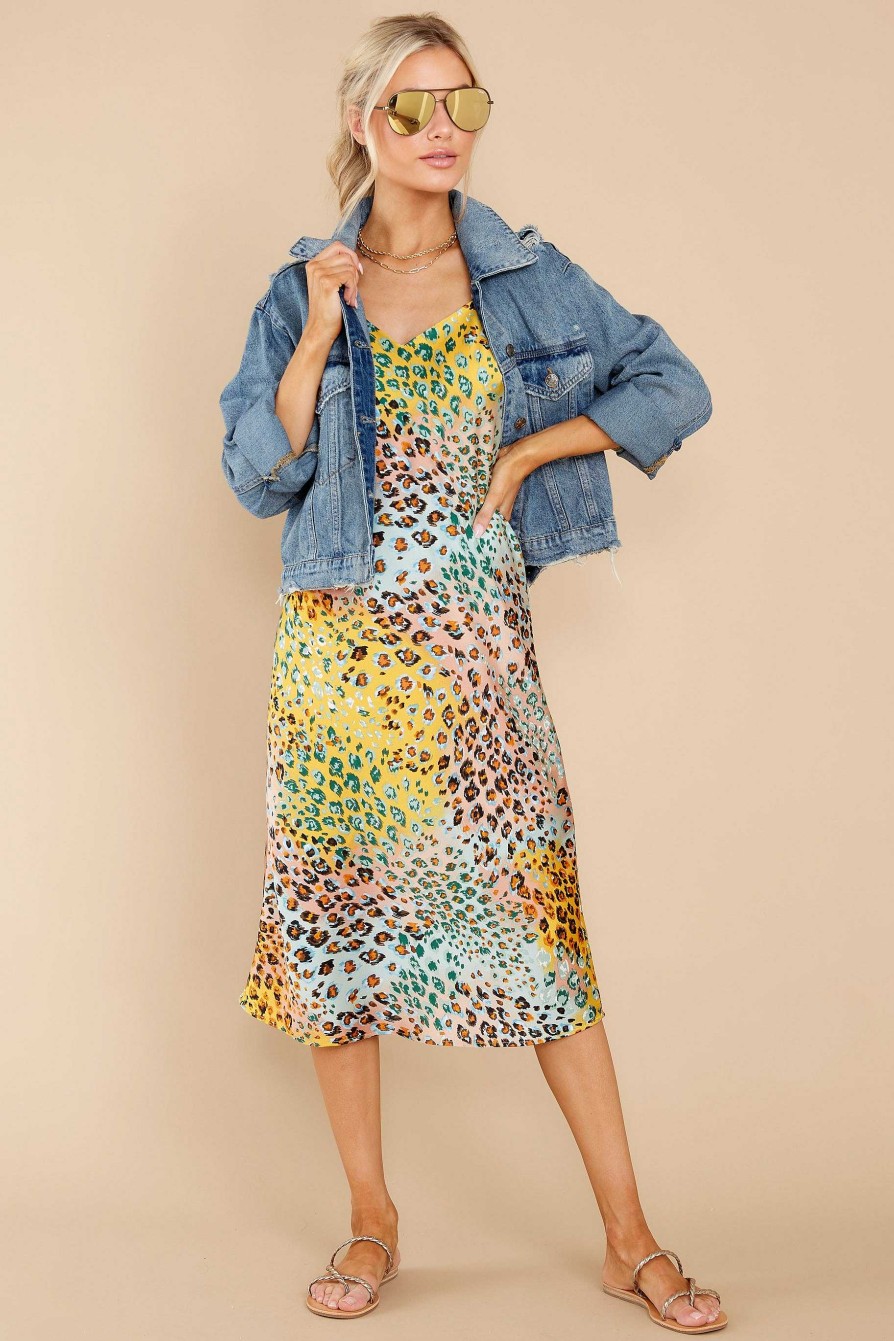 Clothing Red Dress Midi Dresses | Wild Streak Multi Leopard Print Midi Dress Peach